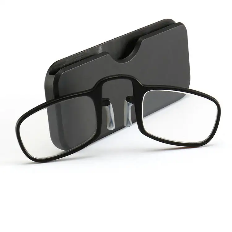 Wholesale nose bridge clip Ultra Slim Square Rimless Plastic Frame Reading Glasses stick phone wallet Easy to Carry