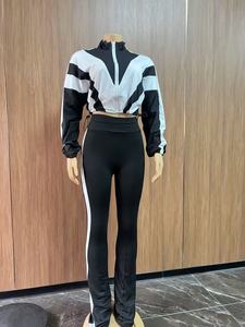 Completo Sportivo Donna Primaverile Due Pezzi, Giacca con Cerniera a Maniche Lunghe Color Block e <span class=keywords><strong>Leggings</strong></span> Aderenti - Product Image 6