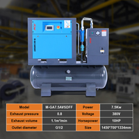 Compresseur d'air à vis compact, sans huile, tout-en-un, VSD, 7,5 kW, 10 CV, OEM ODM, refroidi par air, moteur silencieux, sécheur d'air, filtre de réservoir