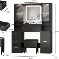 Coiffeuse moderne en bois blanc écologique avec miroir et modes d'éclairage réglables pour appartement, chambre et hôtel