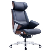 Chaise de bureau moderne à dossier haut, confortable, réglable en hauteur, roues en cuir véritable, couleur noire, pour réunion de conférence
