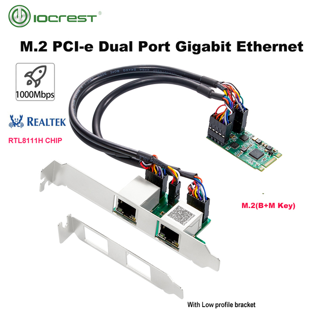 Lekuo M.2 B+M Key Dual Gigabit Ethernet Card RTL8111H PCIe X1 Internal Wired for Industrial PC & NAS Embedded Systems in Stock