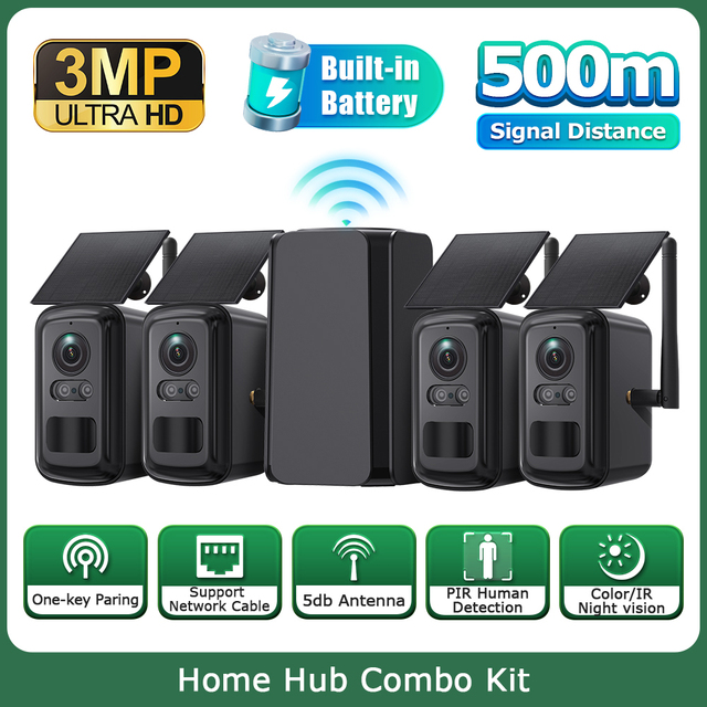 3MP Ubox 4CH Hub Combo Kit Wireless Solar Power WiFi CCTV Camera System with Two Way Audio For Home Office Outdoor Security