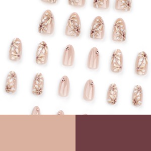 24 <span class=keywords><strong>Uñas</strong></span> Postizas Acrílicas de Estilo Francés, Cortas, Almendradas, <span class=keywords><strong>con</strong></span> Diseño Floral 3D, Románticas, de PMMA, 3314 - Product Image 4