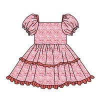 Robe en coton respirante double couche pour enfants, service ODM, été 2026, col carré, manches bouffantes, motif imprimé