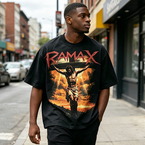 T-shirt en coton lourd 280 GSM pour homme RAMAX, impression par sublimation, coupe classique, manches courtes, col rond, design photo - Product Image 3