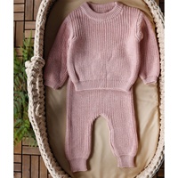 Conjunto de 3 Piezas de Ropa de Bebé Tejida en Algodón Orgánico OEM, Suéter, Pantalones y Gorro para Recién Nacido, Ropa de Punto para Bebé con Botones de Madera, Conjunto de Regalo para Llegar a Casa