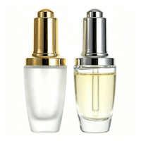 Flacon compte-gouttes rond en verre transparent de 30 ml avec bouchon pompe argenté, vide, pour sérum, huile essentielle, cosmétique, flacon en verre, logo personnalisé