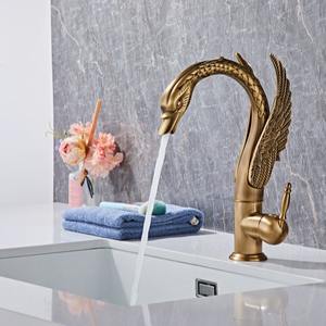 ก๊อกน้ำทองเหลืองแบบติดตั้งบนเคาน์เตอร์ รูเดียว ดีไซน์หงส์ สำหรับอ่างล้างหน้า น้ำร้อน-น้ำเย็น วาล์วเซรามิก สำหรับห้องน้ำ - Product Image 1