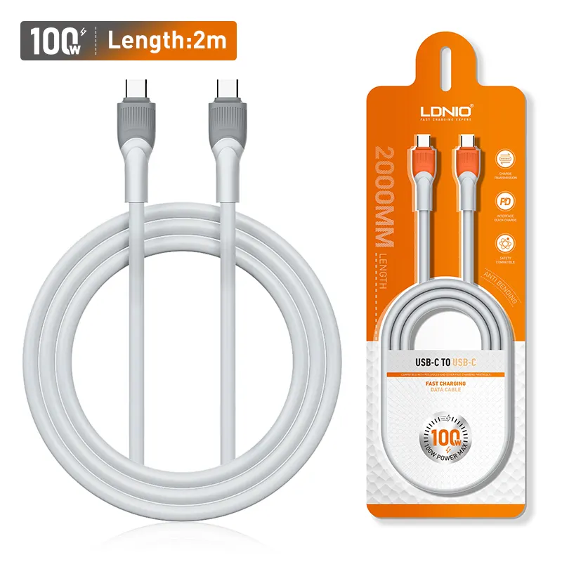 LDNIO LC602C 프리미엄 1M 화이트 PD 100W 5A USB 타입 C에 USB 타입 C 슈퍼 고속 충전 충전기 케이블 맥북 아이 패드 노트북