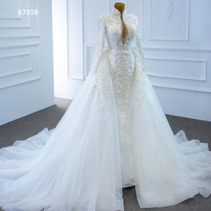Jancember RSM67218 Sexy di Lusso Perle di <span class=keywords><strong>Tulle</strong></span> Delle Donne Del Manicotto <span class=keywords><strong>Lungo</strong></span> Abiti Da Sposa - Product Image 4