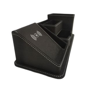 Boîte de rangement en cuir PU noir pour bureau et bureau, charge sans fil 10W, charge rapide pour téléphone portable, RH6957P-WLC - Product Image 3