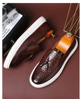 Mocassins décontractés pour hommes à pampilles, motif croco, chaussures habillées à enfiler pour le quotidien et les voyages d'affaires