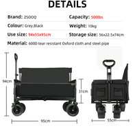 Chariot de camping pliable multifonctionnel avec siège pour 2 adultes, capacité de charge de 500 lb, chariot-lit robuste