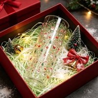Verre à highball imprimé Noël BRAVO, motif Père Noël, sapin et canne à sucre, verre droit haut, cadeau de fêtes, gobelet pour fête et bar PPWR