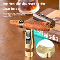 Briquet de luxe en gros avec coupe-cigare, torche à 4 flammes, briquets en métal personnalisés, rechargeable au gaz et coupe-vent portable