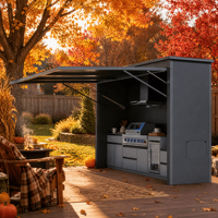 Abri de cuisine extérieur grande taille 240 cm de hauteur, enclos résistant aux intempéries, grill et réfrigérateur en acier inoxydable 304, armoire texturée pour usage commercial