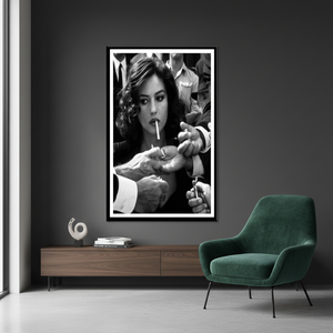 Modern Art Deco Panel Canvas Print <b>Black</b> and White Woman Smoking Hanging <b>Wrapped</b> Canvas - Product Image 3