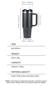 Watersy 40 oz thép không gỉ du lịch Tumbler 40 oz xách tay ngoài trời cà phê Mug Cup với xử lý nhựa rơm phụ kiện tùy chỉnh - Product Image 2