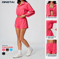 Ensemble deux pièces Dingtai pour femme, col montant, fermeture éclair, veste légère à manches longues et short large pour l'extérieur