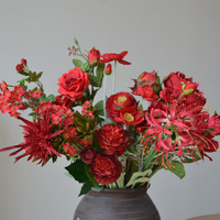 Fleurs artificielles en soie rouge et bordeaux pour mariage, banquet, cérémonie, fiançailles, arrangement floral, fournitures de bricolage