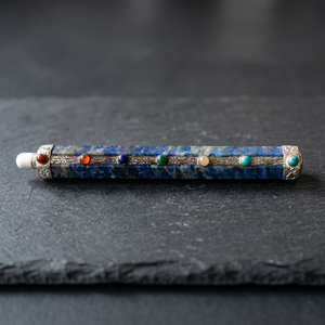 Handmade Lapis Lazuli Gemstone Chakra Healing <b>Wand</b> Inlaid Stones Love Theme Feng Shui Art Collectible Rectangle Shape Gujarat - Product Image 3