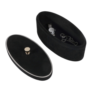 Decorative Suede Storage <b>Box</b> with Lid Modern Oval Black Home Decor Accent for Bedroom Coffee Table Bathroom <b>Vanity</b> - Product Image 2