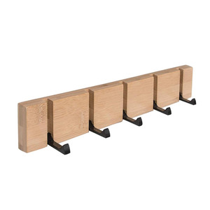 High Quality Entryway Wooden Clothes Hanger Bamboo <strong>Wall</strong> Mounted <strong>Coat</strong> <strong>Rack</strong> With 5 Dual Rails Hooks for Hanging Towels Hats Key - Product Image 4