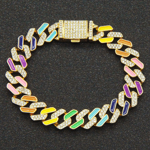 2026 New Innovation Geometric Design Colored Rhinestones Alloy Chain <b>Bracelet</b> Hiphop Style Men's <b>Bracelet</b> Trendy Jewelry - Product Image 2