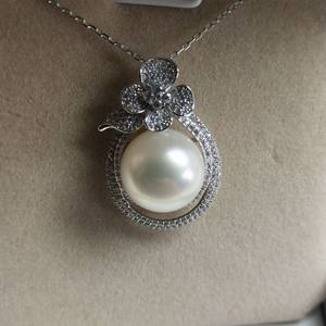 S925 Silver <b>Pendant</b> <b>Large</b> 12-13mm White Aquaculture Pearl Non-Nuclear Old Clam <b>Necklace</b> - Product Image 4