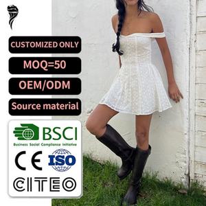 Vestido Mini Personalizado para Mujer, con Espalda Descubierta, Volantes, Hombros Descubiertos, Cierre Trasero, Algodón Suave, Elegante y a la Moda - Product Image 1