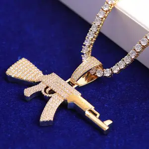 Duyizhao Luxury Hip Hop Jewelry Classic Brass Micro Pave Cubic Zicon AK 47 Gun Charm Pendant Jewelry