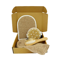 Kit de brosses pour le corps en bois naturel et poils naturels écologiques 4 pièces avec gant exfoliant et brosse pour cuir chevelu sec, coffret cadeau inclus
