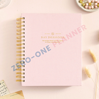 Planificateur de tissu en lin rose personnalisé grande bobine à double spirale en or non datée toutes les 12 heures par semaine agenda de journal mensuel