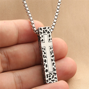 Stainless Steel <b>Cross</b> Pendant Necklace Men's Geometric Design Rectangular Shape Punk Style Fashion Jewelry - Product Image 4