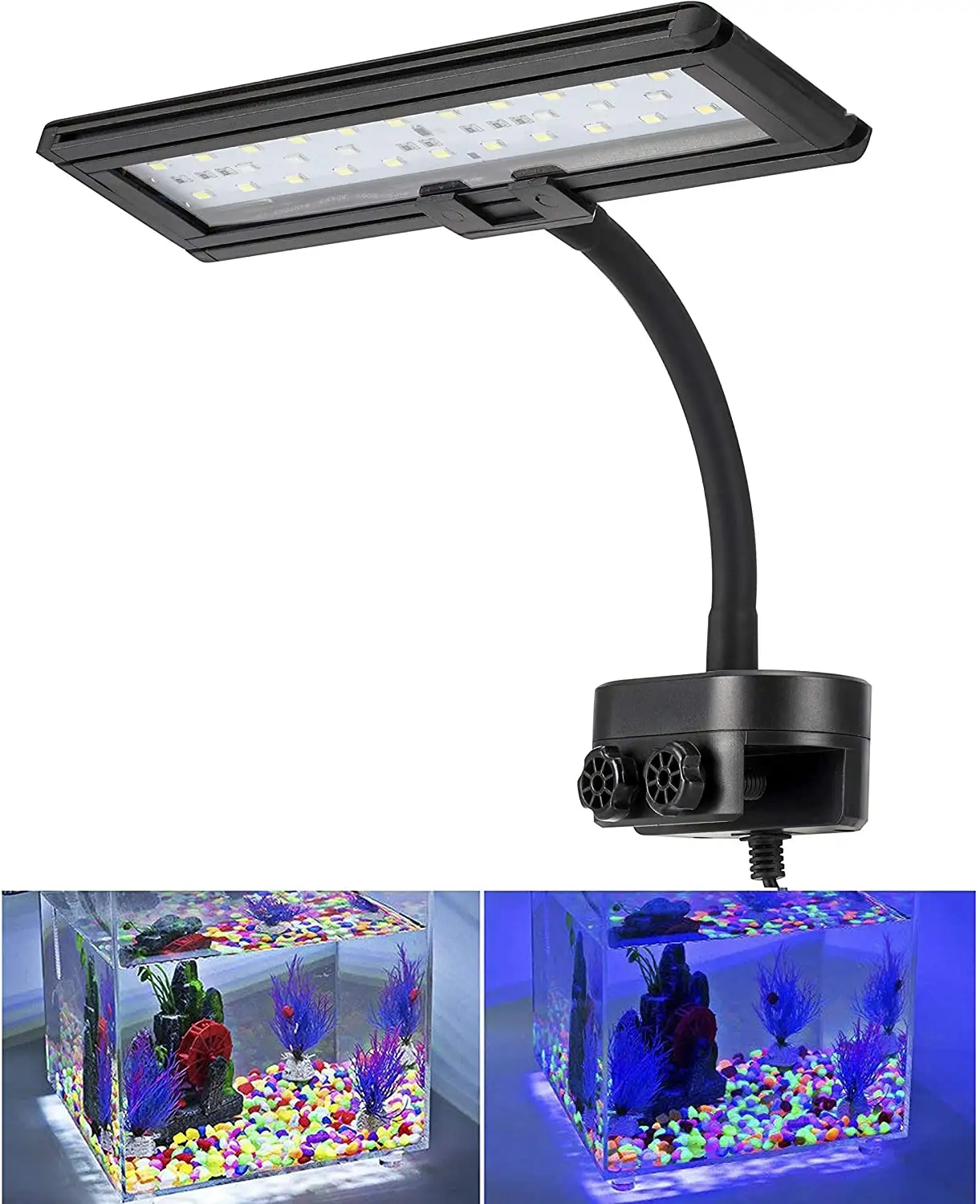 Hygger luz de led para aquário, luz de led azul e branco, braçadeira de pescoço de cisne, para água salgada, tanque de água doce, iluminação de led para aquário