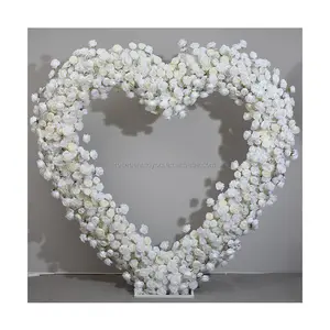 200cm Hauteur Morden gros arc fleurs en soie blanc rose amour coeur forme arc de fleurs pour arrangement floral de scène de mariage