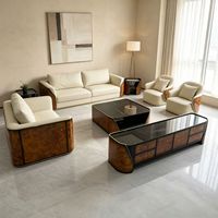 Ensemble de canapés en cuir véritable avec cadre en bois massif, style italien moderne, luxe léger, personnalisable pour salon