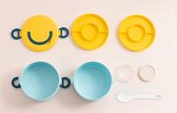 Ensemble de 2 flacons alimentaires ronds en plastique empilables à double couche pour enfants pour salade et micro-ondes Boîte à lunch Bento pour enfant