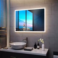Miroir de salle de bain éclairé intelligent à écran tactile rectangulaire en aluminium avec rétroéclairage LED argenté moderne 2025 pour hôtels