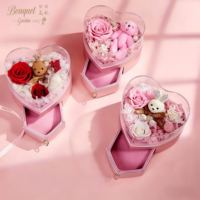 Boîte à bijoux créative en forme de cœur avec fleurs préservées haut de gamme pour filles - Cadeaux pour la Saint-Valentin, la fête des mères, Noël