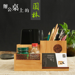 Bilu Woodcraft Bamboo Desk Organizer Pen Holder <b>Calendar</b> Storage Box Square Multi Functional Office Stationery Creative Gift - Product Image 3