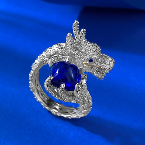 Nuovo argento S925 stile cinese l'anno del Loong anello 8*8mm blu tesoro torre di zucchero anello <span class=keywords><strong>originale</strong></span> anello gioielli da sposa - Product Image 2