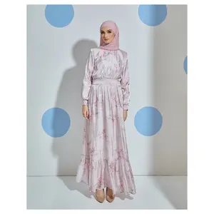 SIPO 2023 мусульманская женская абайя скромная атласная шелковая полностью подкладка эластичные манжеты и талия с высокой горловиной Цветочное платье абайя для женщин