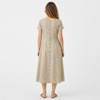 Robe décontractée pour femme, col bateau, manches courtes, boutonnée sur le devant, robe midi, mélange de lin 200GSM, coupe ample, logo personnalisé OEM, robe décontractée