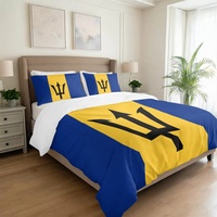 Ensemble de literie 3 pièces en coton pur avec impression personnalisée du drapeau de la Barbade, tissu doux et respirant pour la décoration de la maison, de la chambre, du dortoir et de la maison de vacances