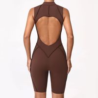 Combinaison de sport sans dos à fermeture éclair, sans manches, courte, pour le yoga, body, tenue de sport, bodycon, combinaison pour fille, séchage rapide