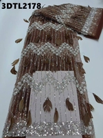 Tissu en dentelle de luxe haut de gamme des Philippines, motif fleurs 3D, tissu en dentelle perlée couleur pêche pour robe de mariée d'Oman, tissu en dentelle perlée