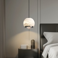 Lampe suspendue mini LED réglable en hauteur, style italien, à commande vocale, en aluminium et marbre, pour entrée/chambre à coucher