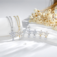 Conjunto de Collar y Aretes de Estrella de Cinco Puntas y Gota de Agua, Chapado en Oro de 14k, Popular, de Dos Piezas, al por Mayor para Mujer